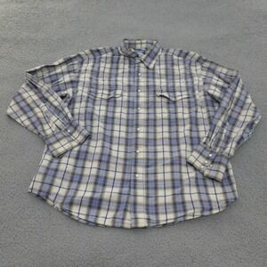 Wrangler Western Shirt Mens XL Pearl Snap Plaid Blue White Long Sleeve Cowboy
